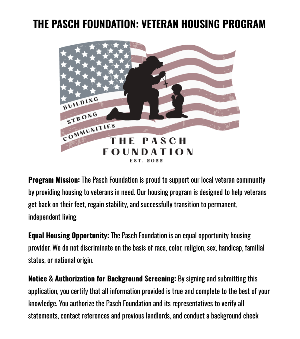 The Pasch Foundation Veteran Housing Program